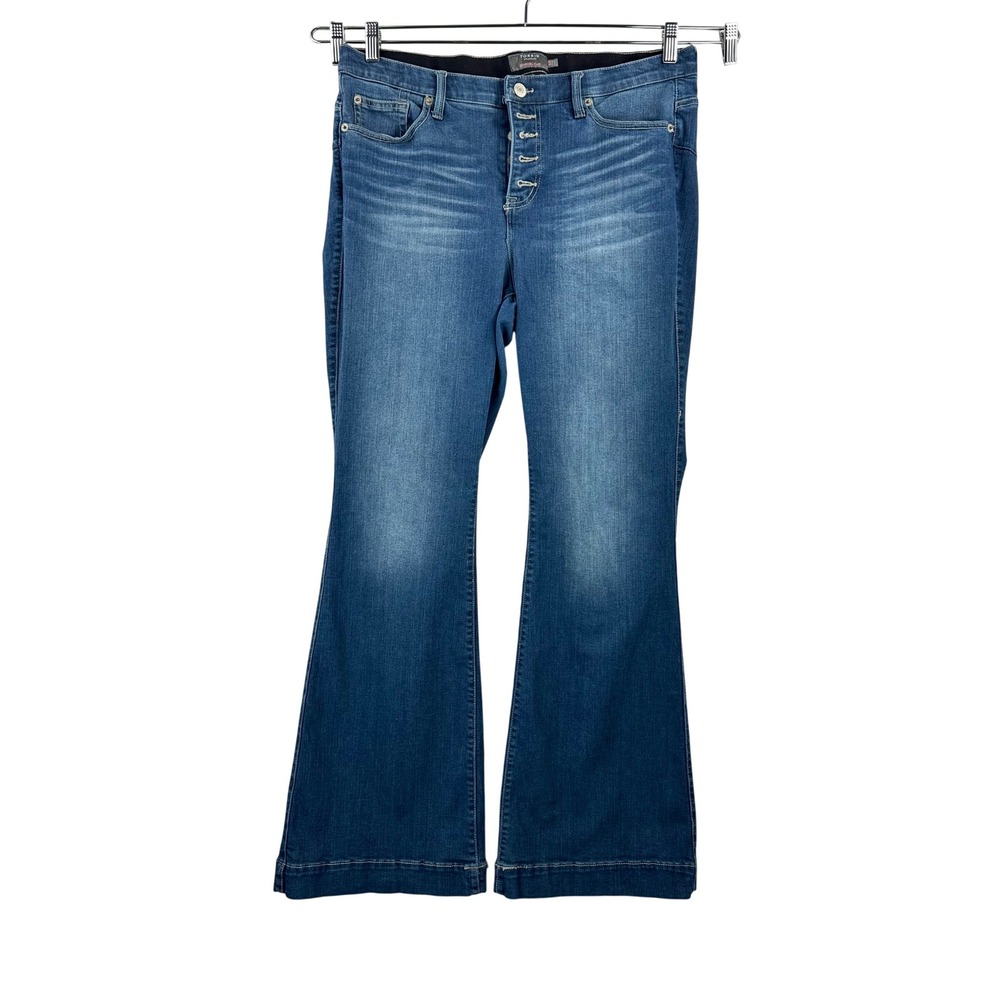 Torrid Bombshell Flare Jeans 16R Blue Denim Button Fly Premium Stretch Boho